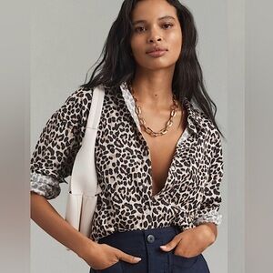 NWT Anthropologie Maeve Leopard Button Down Blouse Small